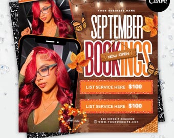 September Booking Flyer: Beauty Salon Canva Template (Digital Download)