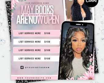 Mai-Buchungsflyer, Frühlings-Buchungsflyer, Mai-Flyer, Canva-Vorlage, Jetzt Buchen Termine, Schönheit, Wimpern, Make up, Nägel,