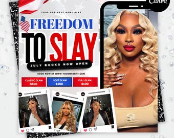 July Booking Flyer, Summer Booking Flyer, July Flyer, Canva Template, Book Now Appointments, Beauty, Lashes, Make up, Nails,