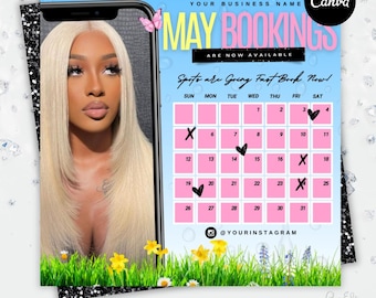 Mai-Buchungsflyer, Frühlings-Buchungsflyer, Mai-Flyer, Canva-Vorlage, Jetzt Buchen Termine, Schönheit, Wimpern, Make up, Nägel,