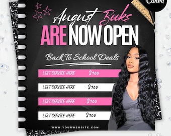 August-Buchungsflieger, Back To School Flyer, Sommer-Flyer, Canva Vorlage, Jetzt Buchen Termine, Schönheit, Wimpern, Make up, Nägel,