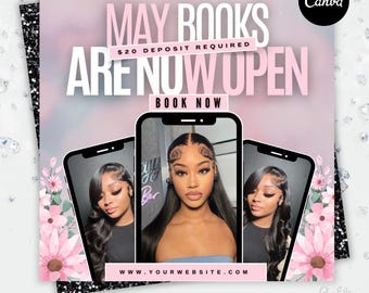 Mai-Buchungsflyer, Frühlings-Buchungsflyer, Mai-Flyer, Canva-Vorlage, Jetzt Buchen Termine, Schönheit, Wimpern, Make up, Nägel,