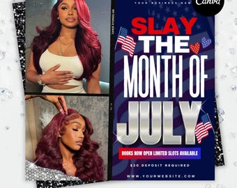 July Booking Flyer, Summer Booking Flyer, July Flyer, Canva Template, Book Now Appointments, Beauty, Lashes, Make up, Nails,