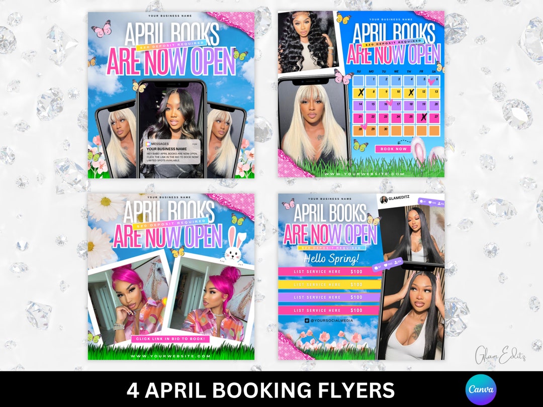 4 April Booking Flyers, Spring Flyer, Easter Flyer, Book Now Flyer ...