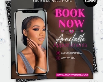 Beauty Salon Flyer Template: 'Book Now' Design (Canva Editable)