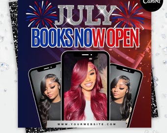 July Booking Flyer, Summer Booking Flyer, July Flyer, Canva Template, Book Now Appointments, Beauty, Lashes, Make up, Nails,