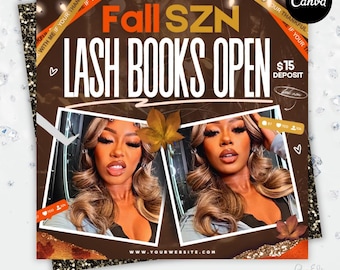 Fall Lash Flyer, Fall Booking Flyer, Book Now Appointments, Canva Template, Beauty, Wax, Make up, Nails, Hair