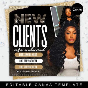 New Client Booking Flyer, DIY Booking Flyer, Hairstylist Flyer, Beauty, Lashes, Make up, Nails, Canva Template, Appointment Flyer