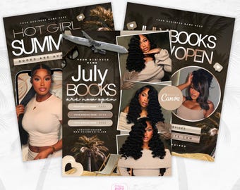 July Booking Flyer Templates, Beauty Business, Canva Editable (Digital Download)