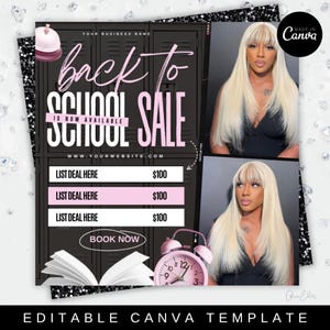 Back To School Flyer, Back To School Sale Flyer, Book Now Appointments, Canva Template, Beauty, Lashes, Make up, Nails, Hair, DIY Flyer