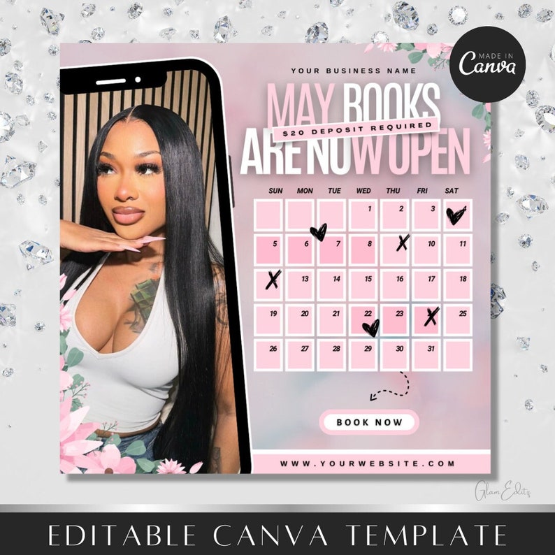 May Booking Flyer, Spring Booking Flyer, May Flyer, Canva Template, Book Now Appointments, Beauty, Lashes, Make up, Nails, image 1