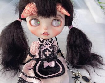 OOAK Custom Fullset Blythe Doll, Mohair Pruik, Kat, Schattige Blythe Doll, Handgemaakte Blythe Doll