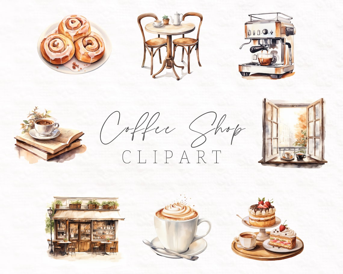 Coffee Shop Clipart Printable Scrapbook Paper Planner - Etsy