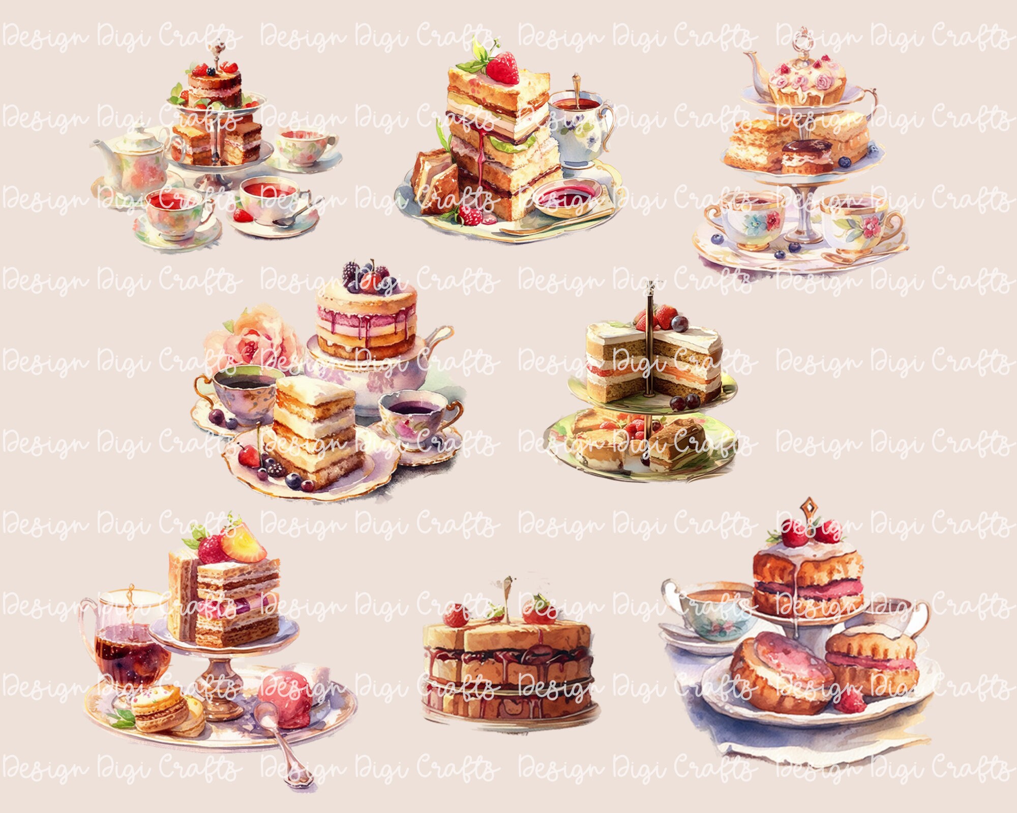 Afternoon Tea Clipart Printable Scrapbook Paper Planner Clipart Instant ...