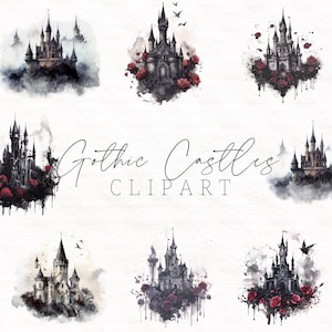 Gothic Castles Clipart - printable scrapbook paper planner clipart - instant download