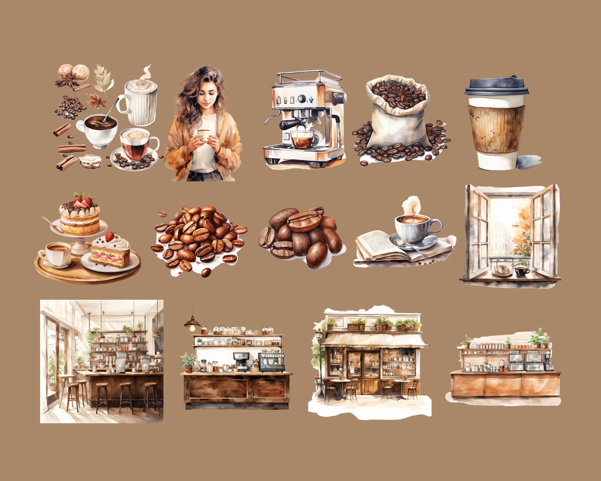 Coffee Shop Clipart Printable Scrapbook Paper Planner - Etsy