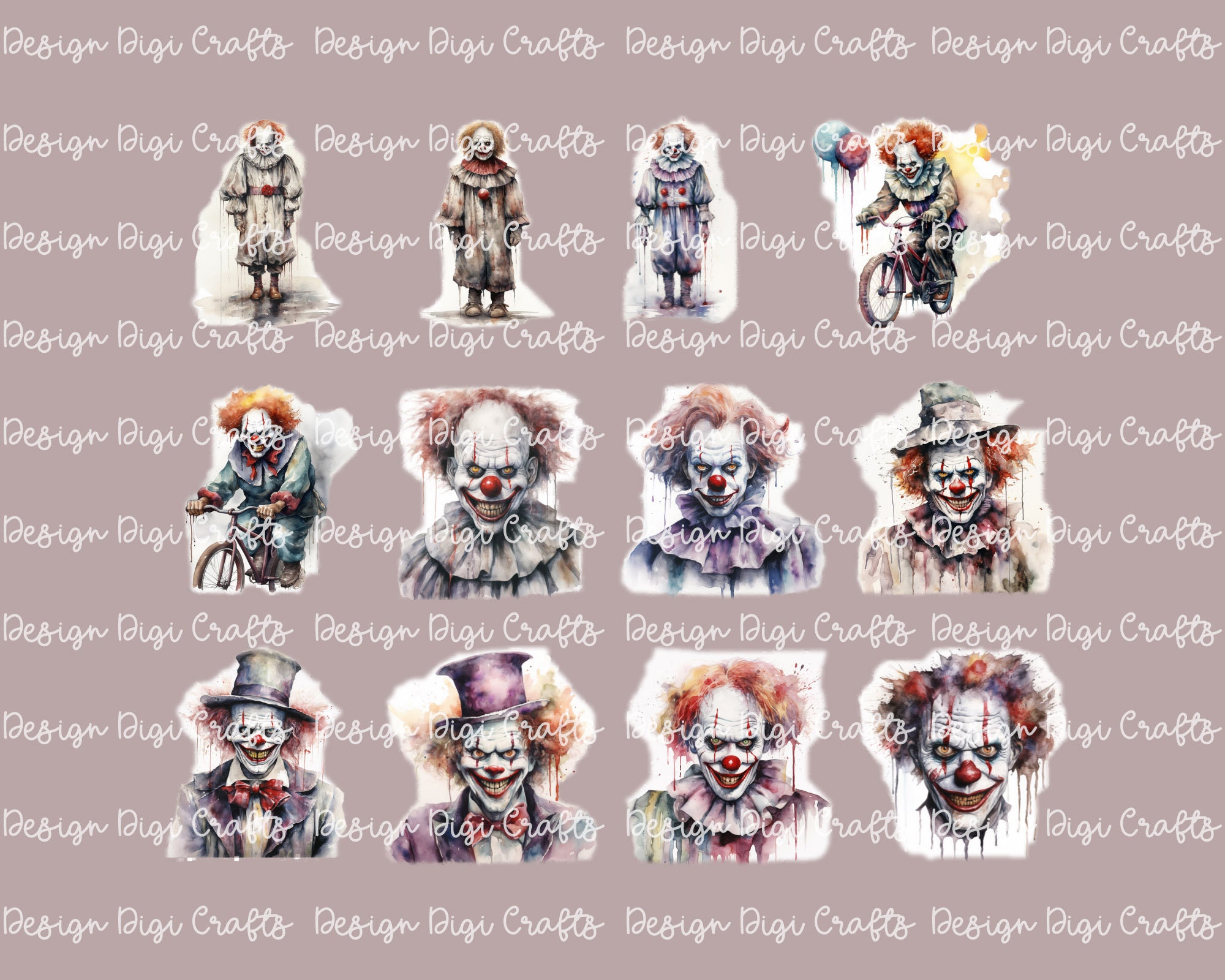 Scary Clown Clipart Printable Scrapbook Paper Planner Clipart Instant ...