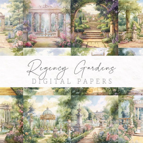 Regency Garden Digital Papers - printable scrapbook paper backgrounds - instant download