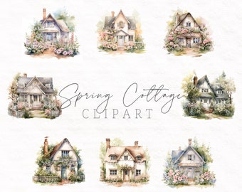 Spring Cottage Clipart - printable scrapbook paper planner clipart - instant download