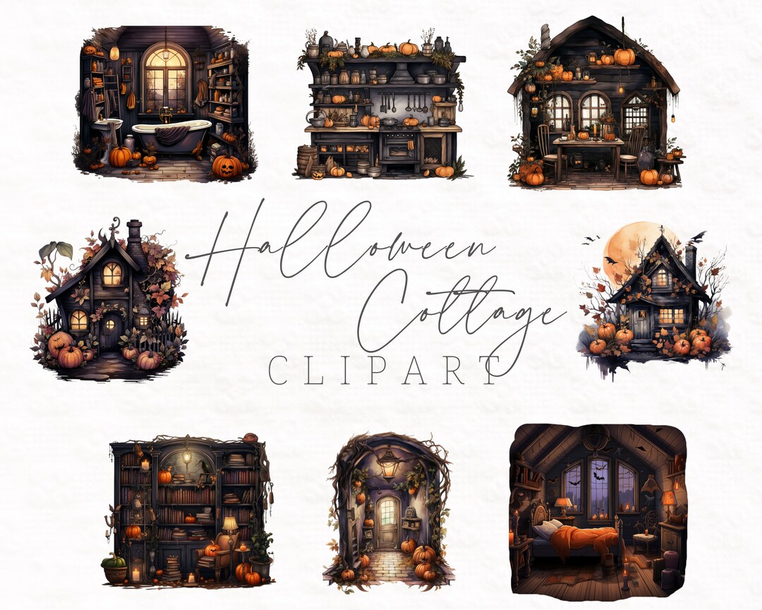 Halloween Cottage Clipart Printable Scrapbook & Planner Decor Instant