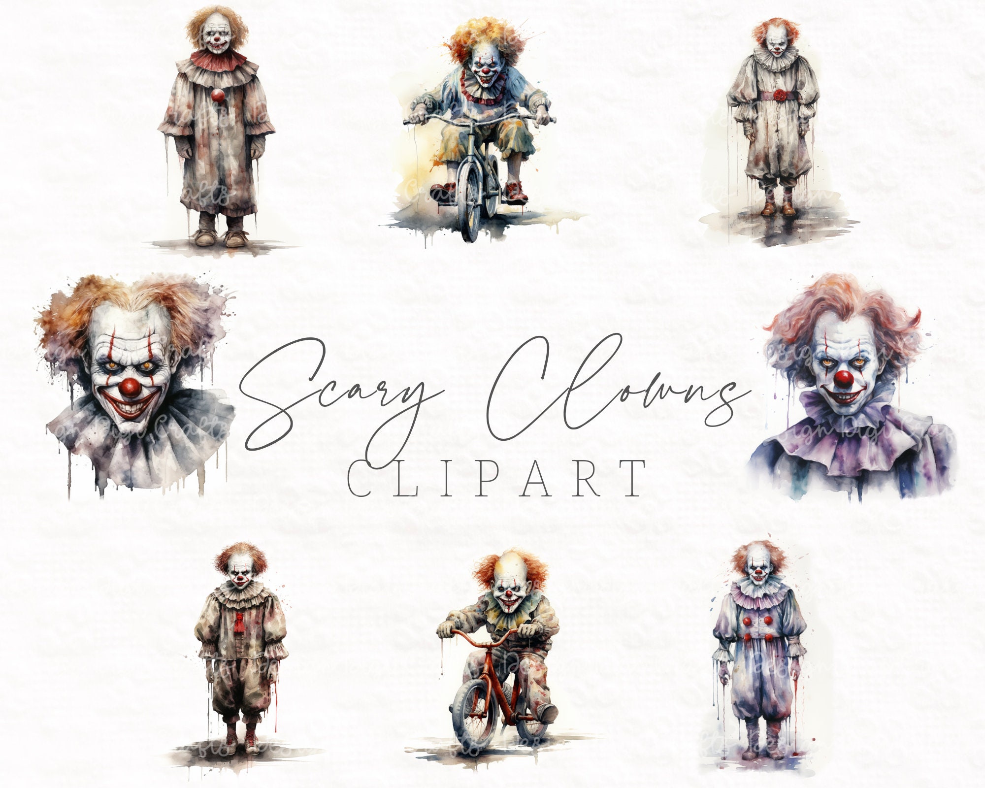 Scary Clown Clipart Printable Scrapbook Paper Planner Clipart Instant ...
