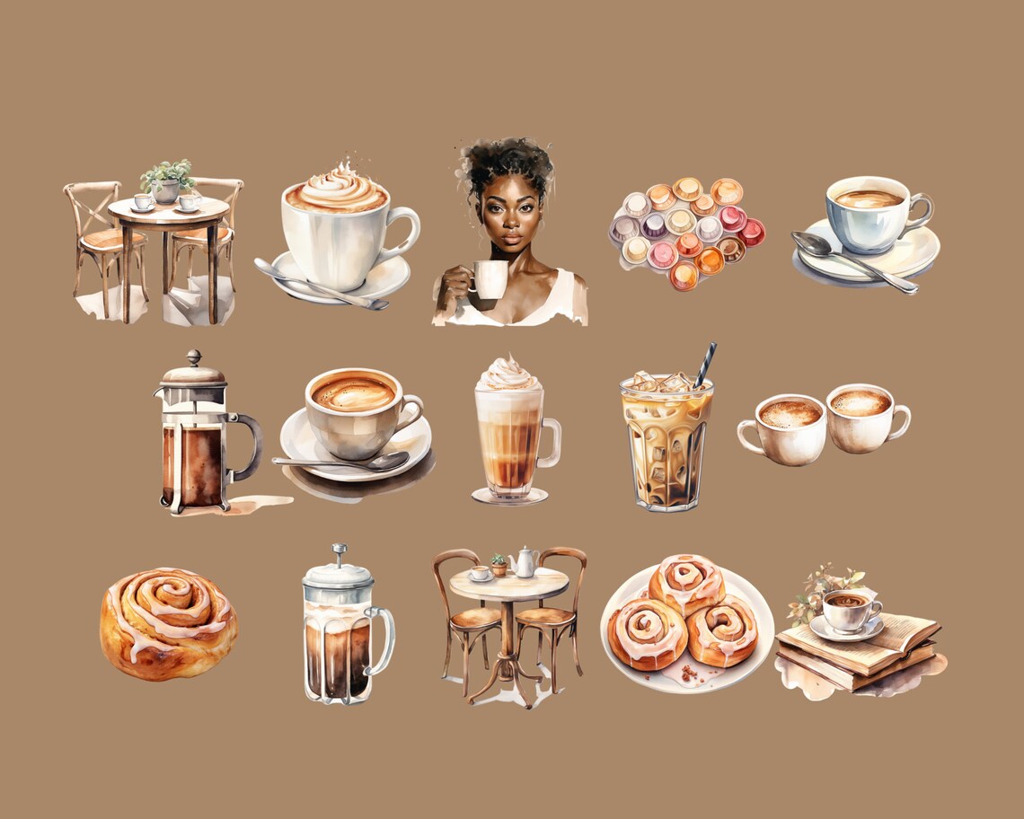 Coffee Shop Clipart Printable Scrapbook Paper Planner - Etsy
