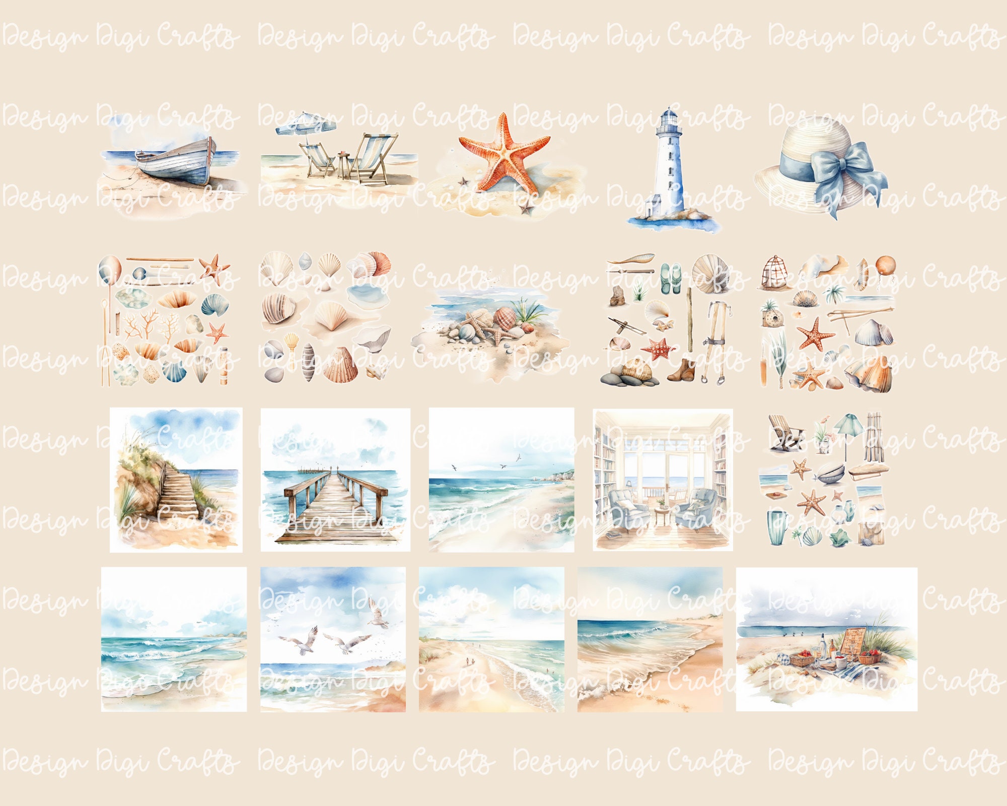Beach Days Clipart Printable Scrapbook Paper Planner Clipart Instant Download - Etsy
