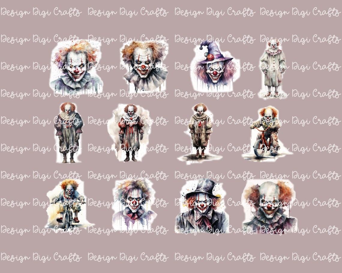 Scary Clown Clipart Printable Scrapbook Paper Planner Clipart Instant ...