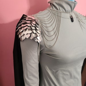 Scalemaille piece (silver) with removable black chiffon cape/cloak.