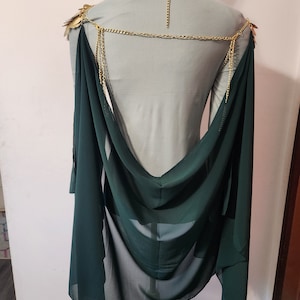 Scalemaille, Dragon scales, scale mail shoulder armor pauldron, gold with a dark green cloak / cape