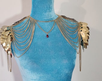 Gold Aluminum Dragon Scale Pauldron, Scalemail Shoulder Armour
