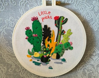 Embroidery Cactus Wall Art, Cactus Hoop Art, Hand Embroidery Wall Art, Finished Embroidery, Embroidery Painting