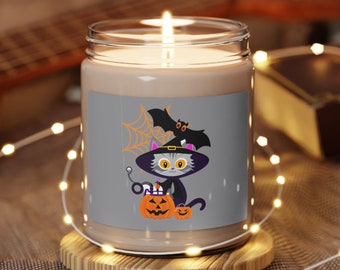 Halloween Kitten Witch Scented Soy Candle, 9oz | Halloween Candles | Halloween Decor