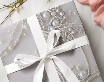 Elegant Silver and Pearls Graphic Designed Bridal Wedding Gift Wrapping Paper