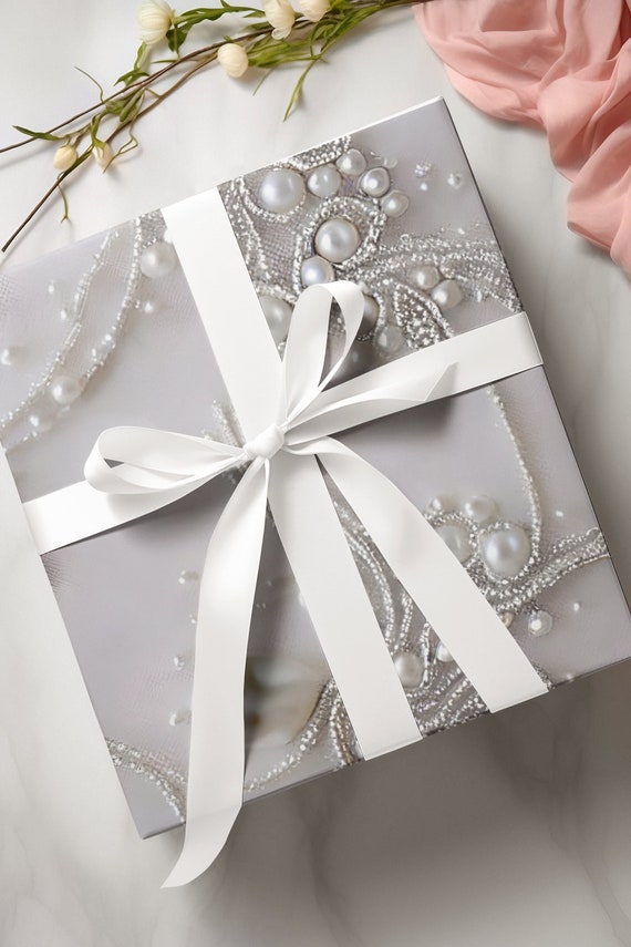 Elegant Silver and Pearls Graphic Designed Bridal Wedding Gift Wrapping  Paper 