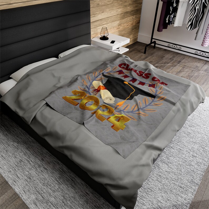 Gray Senior Graduation Class of 2024 Velveteen Plush Blanket Etsy