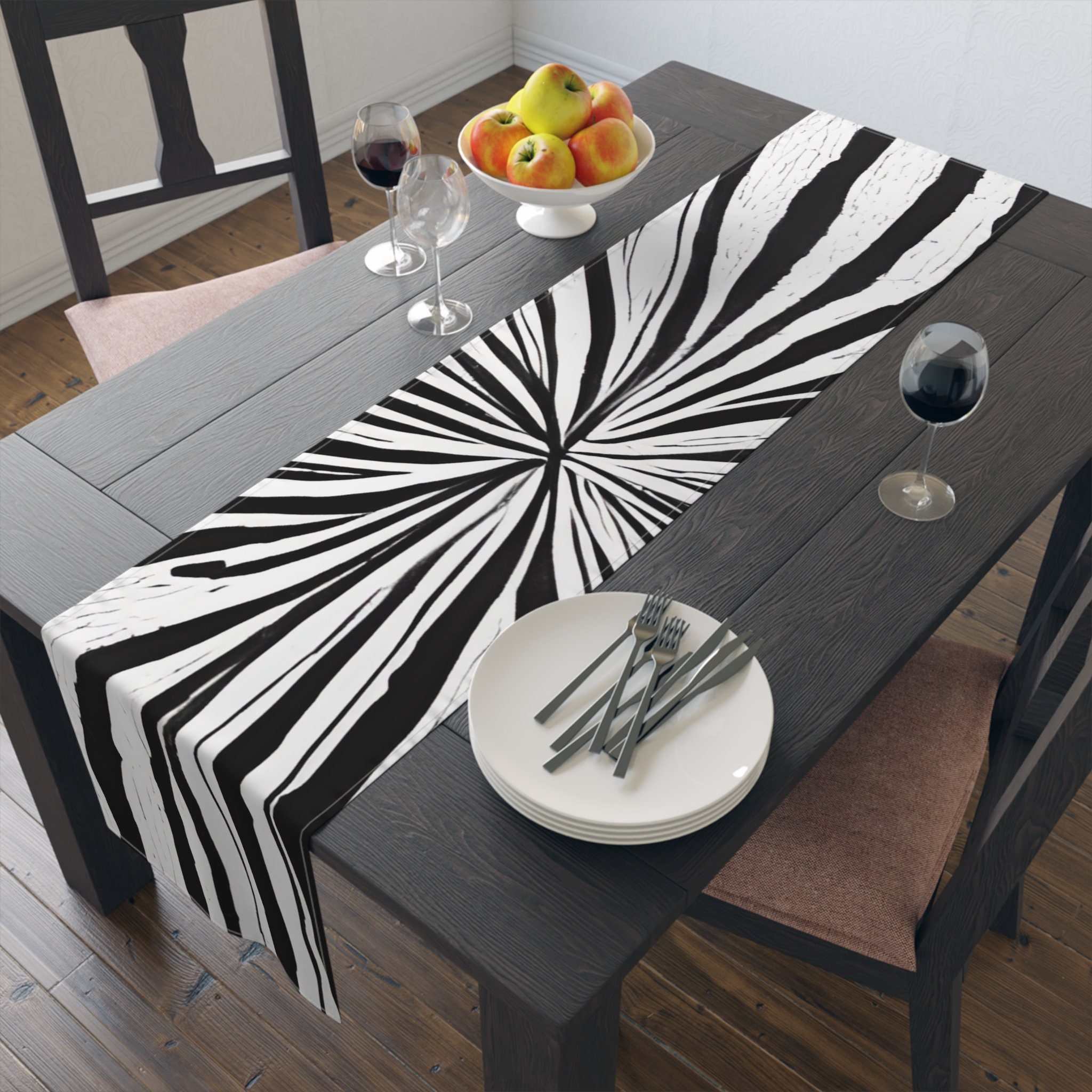 Black and White Striped Unique Table Runner | Black and White Kitchen Decor Item | Black and ...