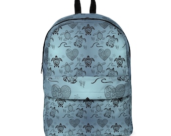 Sea Blue with Turtles and Hearts Backpack - Unisex Classic Backpack | Lightweight and Waterproof Back to School Backpack