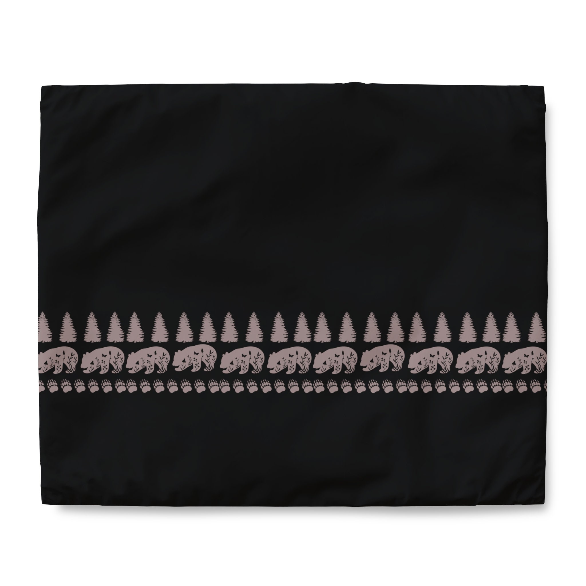 Black Log Cabin Black Duvet Cover Bear and Trees Duvet Cover for Rustic