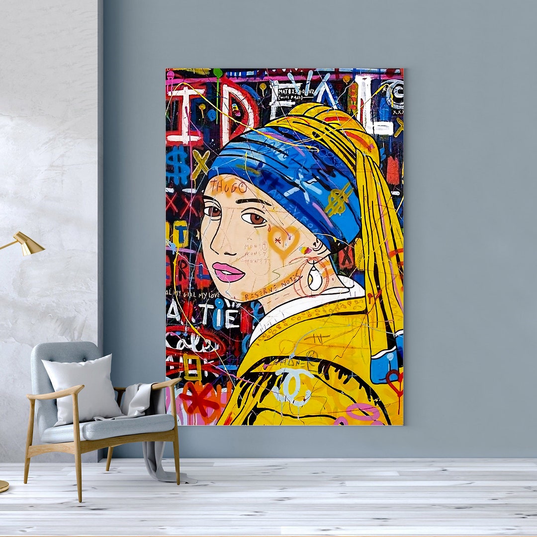 Girl With A Pearl Earring Banksy Pop Art Canvas Yellow Wall - Etsy