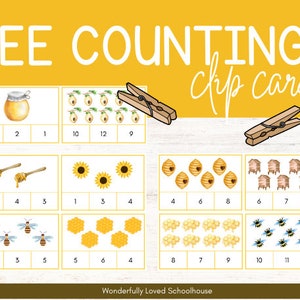 Bee COUNTING Clip Cards, Preschool Unit Study, Toddler - PreK, Bug Morning Work Basket Activities, Homeschool, Unit Study, PRINTABLE