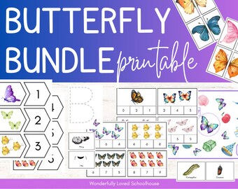 Butterfly Unit Study Bundle, Toddler - PreK, Color Matching, Bug Morning Work Activities, Homeschool, Printable