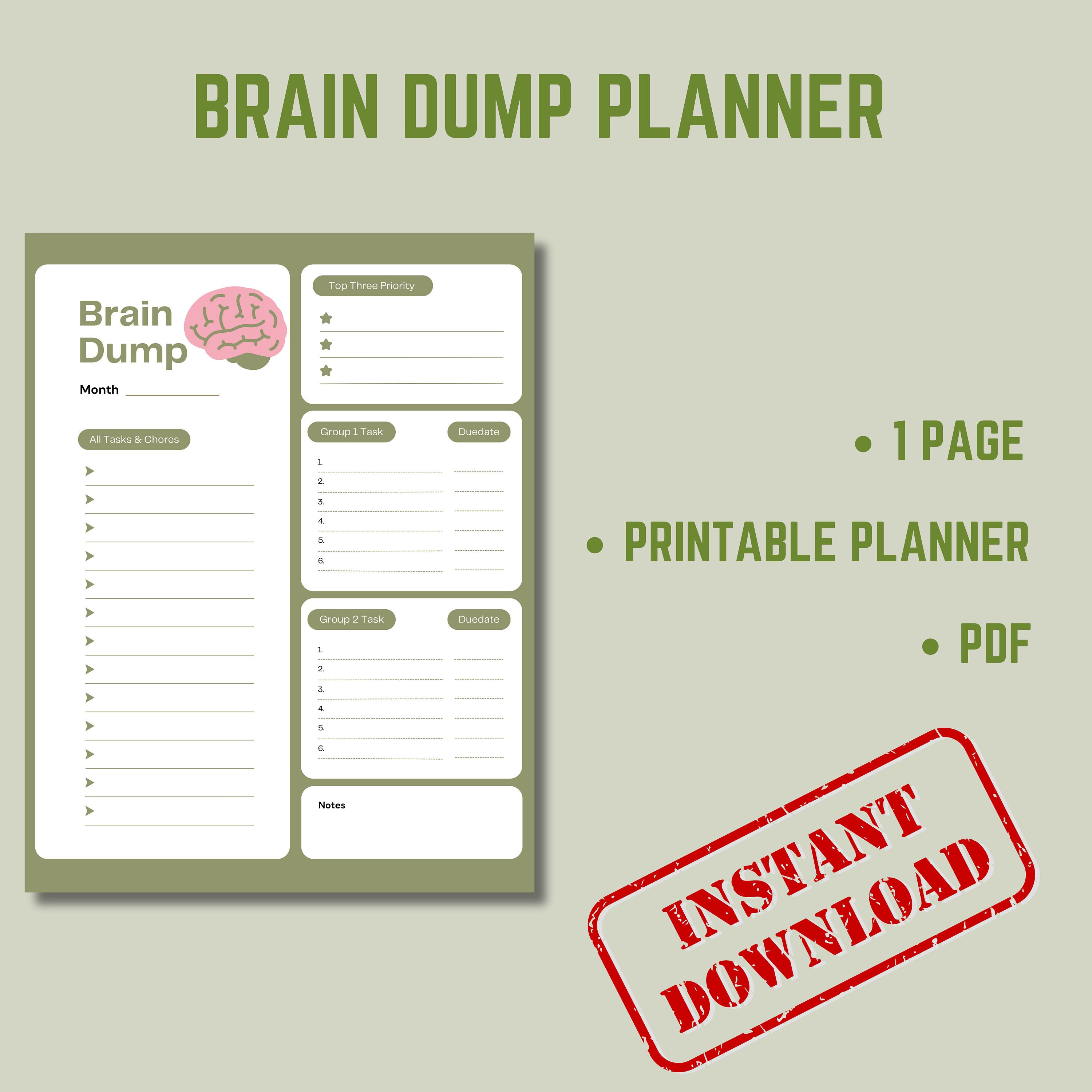 Brain Dump Printable, ADHD Friendly Brain Dump, Thought Organizer ...