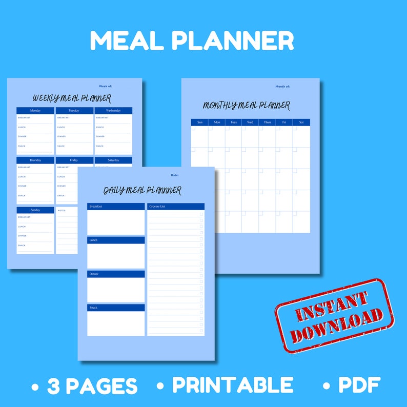 Weekly Meal Planner Printable Template Meal Prep Planner Etsy