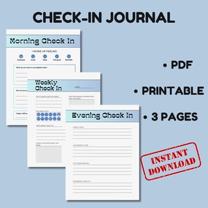Daily Check-in Journal Page, Weekly Check-In, Monthly Check-In, Instant Download, Daily Reflection Journal, Weekly Check-In Planner