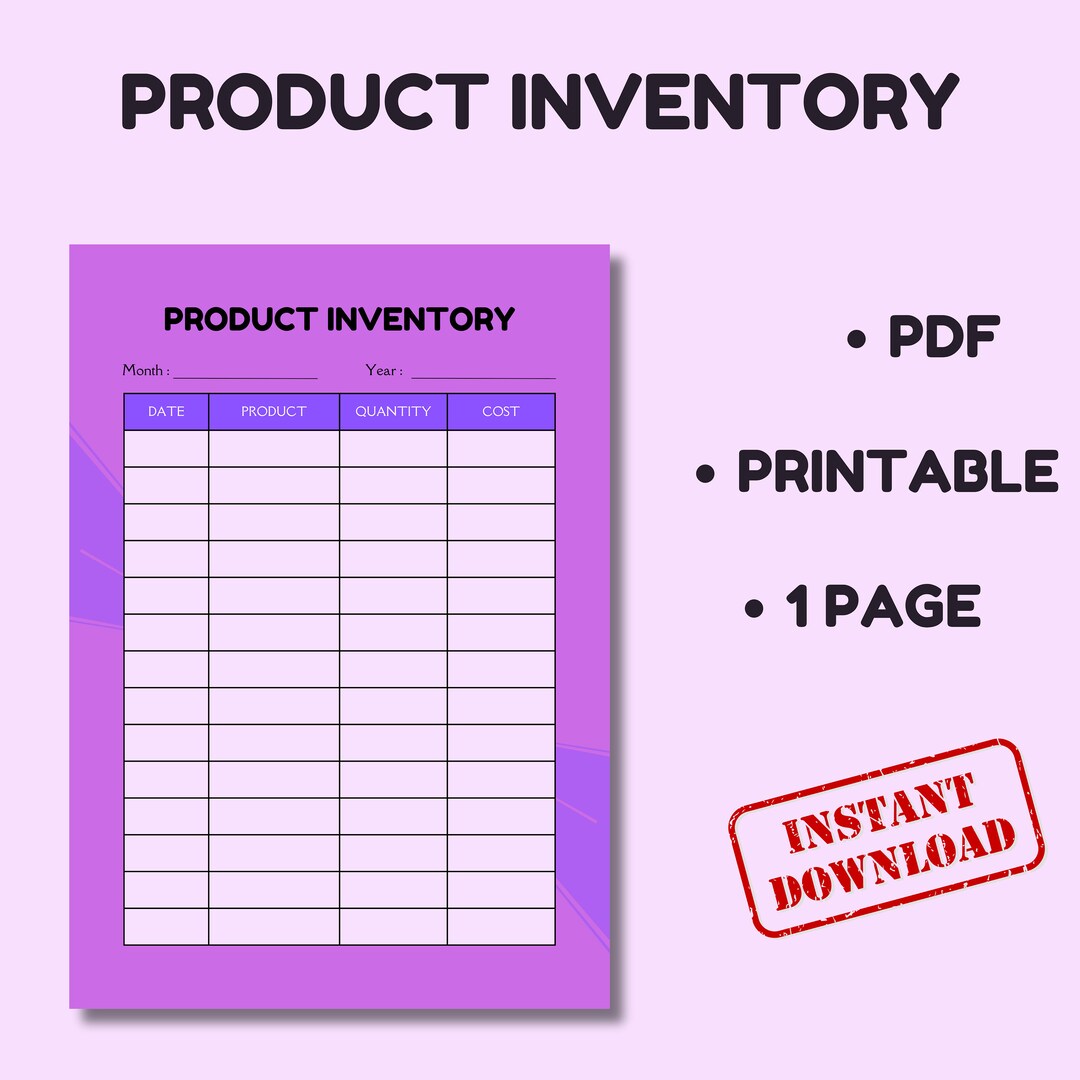 Printable Inventory Tracker, Inventory Management Form, Product Inventory Tracker Template