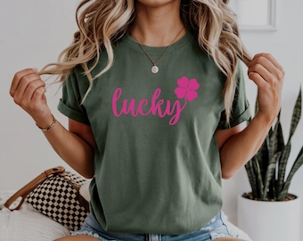 Green & Pink Lucky T-Shirt | Aesthetic Shamrock Tee | Comfort Colors® St. Patrick’s Day Gift for Women