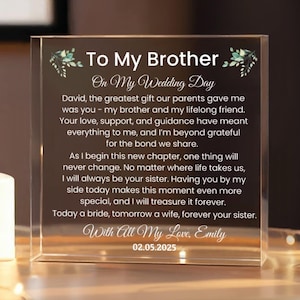 Personalized Acrylic Block For Brother on My Wedding Day, Brother of the Bride, Gift From Bride To Brother, Wedding Memory Keepsake