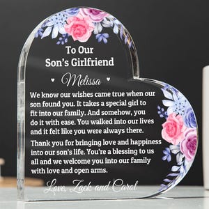 To Our Son's Girlfriend, Personalized Plaque Gift For Son's Girlfriend, Birthday Gift, Christmas Present Gift From Boyfriend's Parents