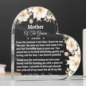 Mother of the groom personalized plaque, wedding gift from bride to mother in law, wedding day gift from daughter in law, wedding keepsake